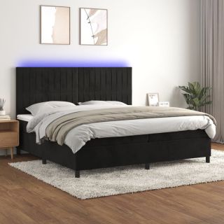 kontinentaalvoodi madrats ja LED, must, 200x200 cm, samet