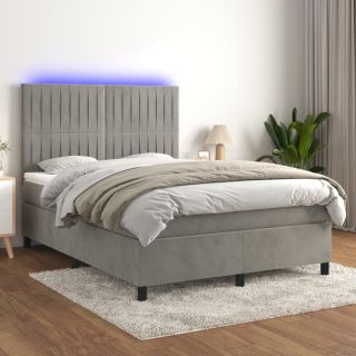 kontinentaalvoodi madrats ja LED, helehall, 140x200 cm, samet