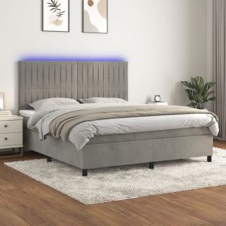 kontinentaalvoodi madrats ja LED, helehall, 160x200 cm, samet