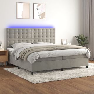 kontinentaalvoodi madrats ja LED, helehall, 200x200 cm, samet