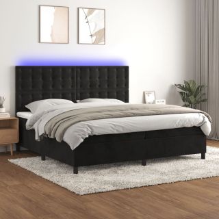 kontinentaalvoodi madrats ja LED, must, 200x200 cm, samet