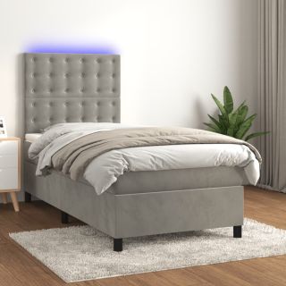 kontinentaalvoodi madrats ja LED, helehall, 100x200 cm, samet