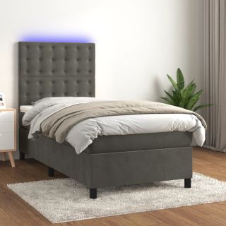 kontinentaalvoodi madrats ja LED, tumehall, 90x190 cm, samet
