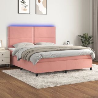 kontinentaalvoodi madrats, LED, roosa, 180x200 cm, samet