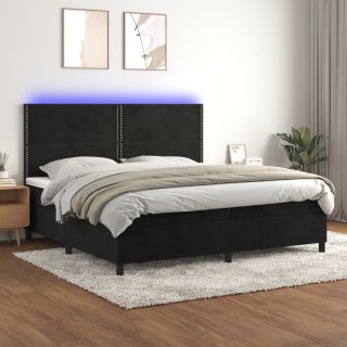 kontinentaalvoodi madrats ja LED, must, 200x200 cm, samet