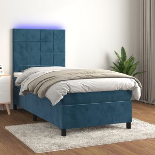 kontinentaalvoodi madrats, LED, tumesinine, 80x200 cm, samet
