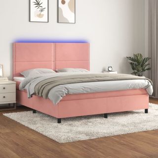 kontinentaalvoodi madrats, LED, roosa, 160x200 cm, samet