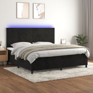 kontinentaalvoodi madrats ja LED, must, 200x200 cm, samet
