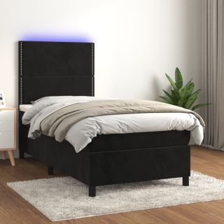 kontinentaalvoodi madrats ja LED, must, 80x200 cm, samet