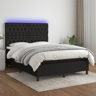 kontinentaalvoodi madrats ja LED, must, 140x190 cm, kangas