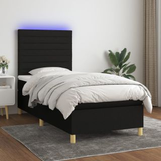 kontinentaalvoodi madrats ja LED, must, 90x190 cm, kangas