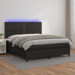 континентальная кровать с матрасом, светодиодная подсветка, черная, 160x200 см, искусственная кожа