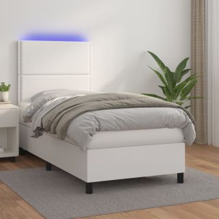 континентальная кровать с матрасом, светодиодная подсветка, белая, 100x200 см, искусственная кожа