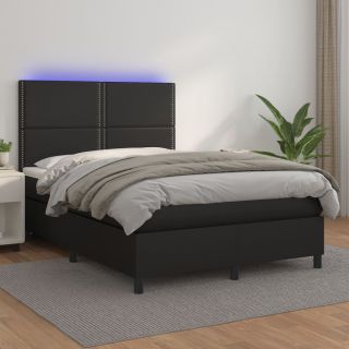 kontinentaalvoodi madrats, LED, must, 140x190 cm, kunstnahk