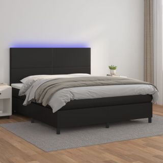 континентальная кровать с матрасом, светодиодная подсветка, черная, 160x200 см, искусственная кожа