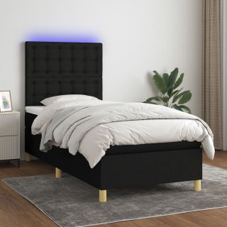 kontinentaalvoodi madrats ja LED, must, 90x200 cm, kangas