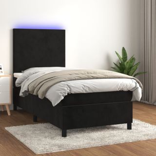 kontinentaalvoodi madrats ja LED, must, 90x190 cm, samet