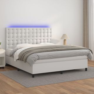 континентальная кровать с матрасом, светодиодная подсветка, белая, 160x200 см, искусственная кожа