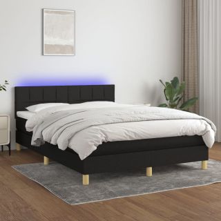 kontinentaalvoodi madrats ja LED, must, 140x200 cm, kangas