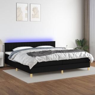 kontinentaalvoodi madrats ja LED, must, 200x200 cm, kangas