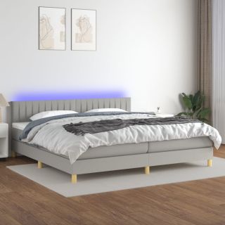 kontinentaalvoodi madrats ja LED, helehall, 200x200 cm, kangas