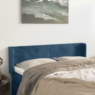 Изголовье с бортиками, темно-синее, 147x16x78/88 см, бархат