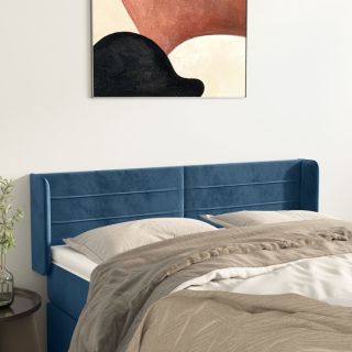 Изголовье с бортиками, темно-синее, 147x16x78/88 см, бархат