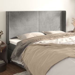 voodipeats servadega, helehall, 163x16x118/128 cm, samet