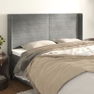 voodipeats servadega, helehall, 163x16x118/128 cm, samet