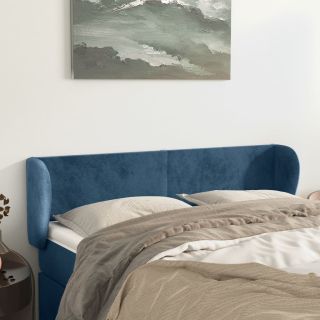 Изголовье с бортиками, темно-синее, 147x23x78/88 см, бархат