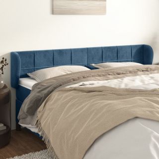 Изголовье с бортиками, темно-синее, 203x23x78/88 см, бархат