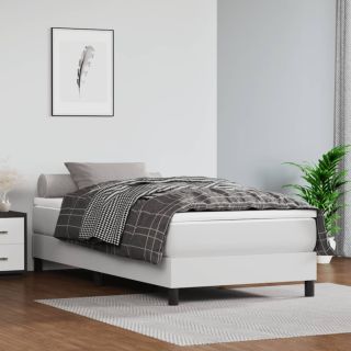 континентальная кровать с матрасом, белая, 80x200 см, искусственная кожа