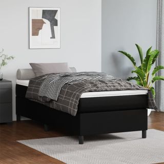 континентальная кровать с матрасом, черная, 90x200 см, искусственная кожа
