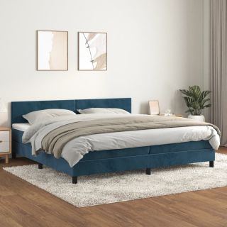 континентальная кровать с матрасом, темно-синяя, 200x200 см, бархат
