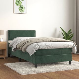 континентальная кровать с матрасом, темно-зеленая, 80x200 см, бархат