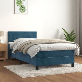 континентальная кровать с матрасом, темно-синяя, 90x200 см, бархат