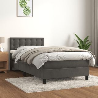континентальная кровать с матрасом, темно-серая, 100x200 см, бархат