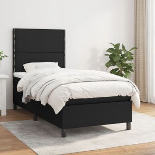континентальная кровать с матрасом, черная, 90x200 см, ткань