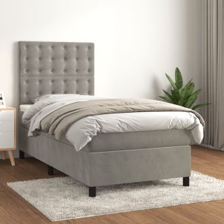 континентальная кровать с матрасом, светло-серая, 80x200 см, бархат