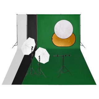 fotostuudio komplekt valgustuse, taustapildi ja reflektoriga