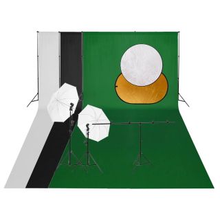 fotostuudio komplekt valgustuse, taustapildi ja reflektoriga