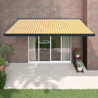 sissetõmmatav varikatus, kollane-valge 4x3 m, kangas/alumiinium