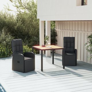 3-osaline aiamööbli komplekt, must, polürotang ja akaatsiapuit