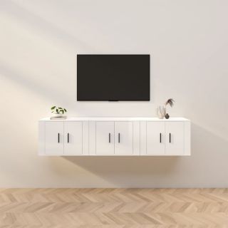 Настенные тумбы под ТВ, 3 шт., глянцевые белые, 57 x 34,5 x 40 см