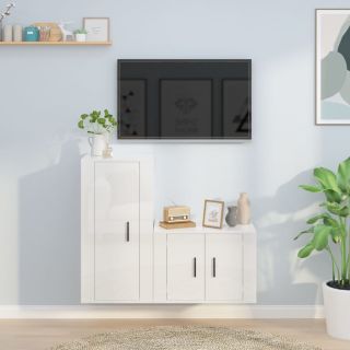 Комплект из 2-х тумб под телевизор, глянцевый белый, искусственное дерево