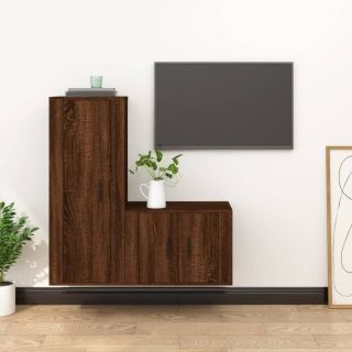 Комплект из 2-х предметов под телевизор, коричневый дуб, искусственное дерево