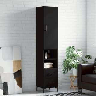 высокий шкаф, черный, 34,5 x 34 x 180 см, искусственное дерево