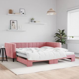 диван-кровать с выдвижной секцией, розовый, 100x200 см, бархат