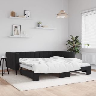 diivanvoodi väljatõmmatava osaga, must, 100x200 cm, samet