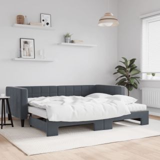 diivanvoodi väljatõmmatava osaga, tumehall 90x200 cm, samet